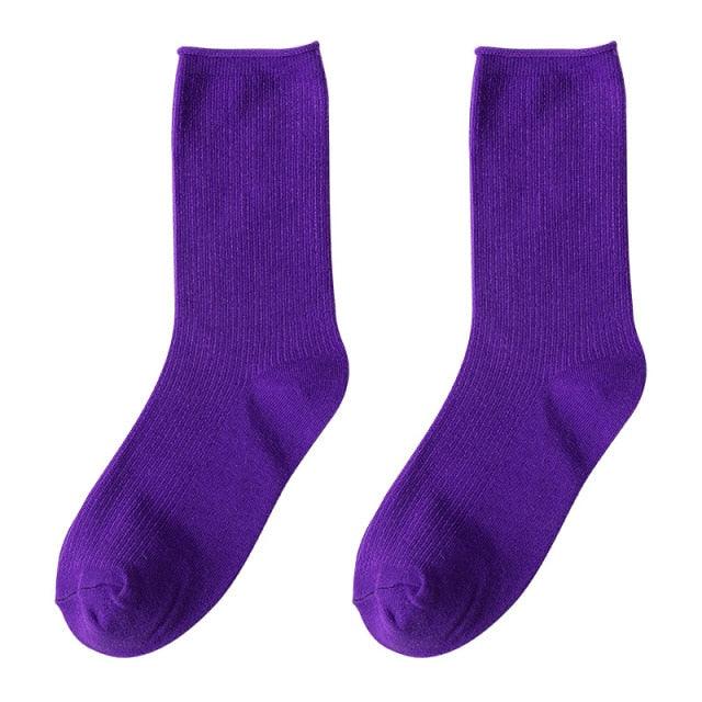 Simple Colorful Solid Color Socks Girls Candy Color Fashion Socks Spring And Autumn 100% Cotton Socks Female Socks Crew Socks Running Socks For Men And Women