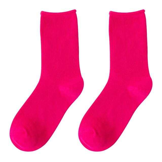 Simple Colorful Solid Color Socks Girls Candy Color Fashion Socks Spring And Autumn 100% Cotton Socks Female Socks Crew Socks Running Socks For Men And Women