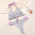 Women Summer Floral Print Swimsuit Modern Bow Swimwear Lace Up Bikini Set Bathing Suit Women Women's Bathing Suit Tie Knot Front Ruffle Bikini Set Two Piece Swimsuit