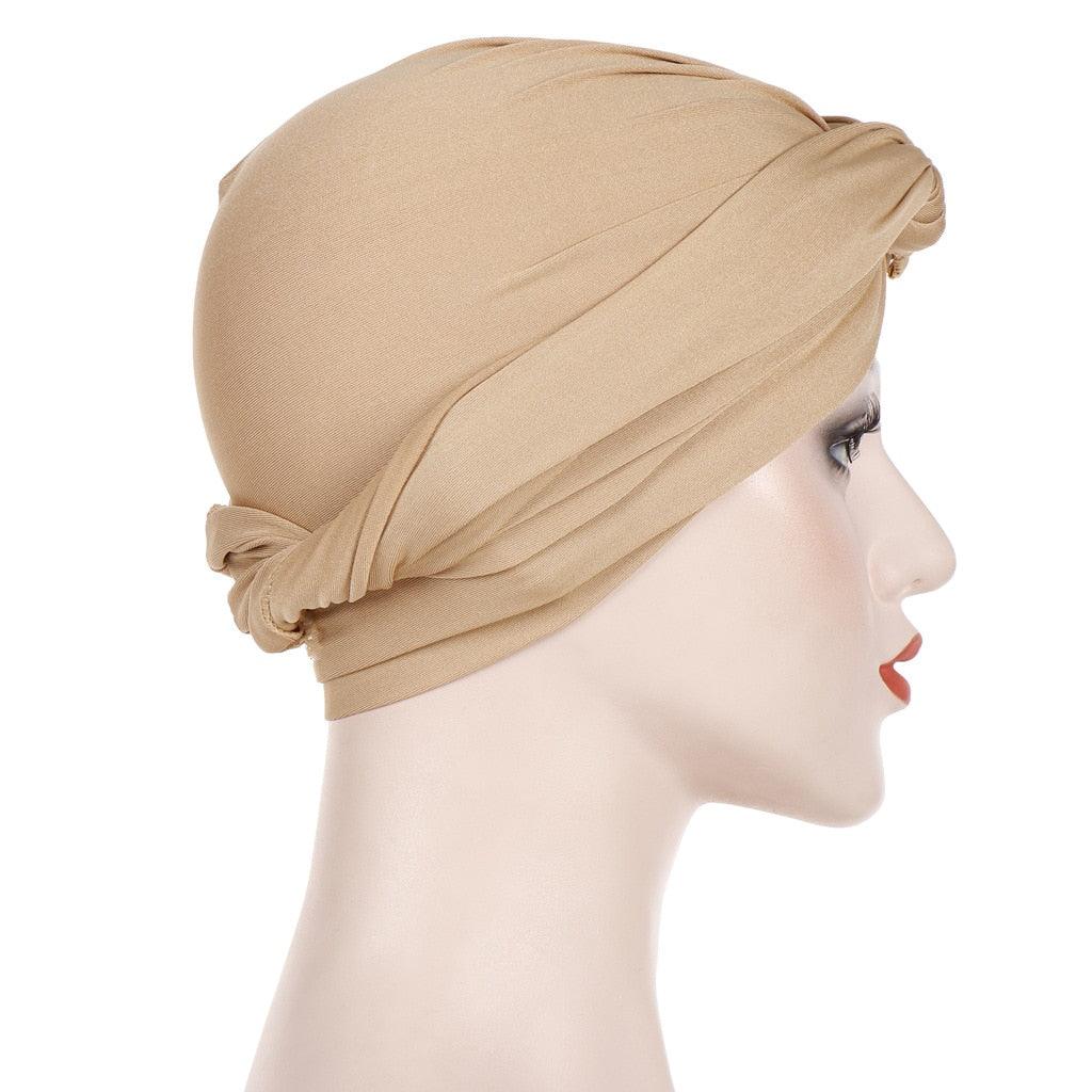 Trendy Plain Color Soft Lightweight Suede Turban Caps Muslim Elegant Hijab Scarf India African Head Wraps Headscarf Bonnet For Women