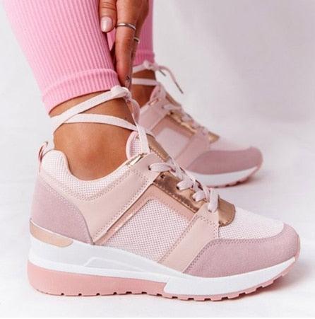 Luxury White Womens Casual Shoes Height Increasing Sport Shoes Air Cushion Comfortable Sneakers Vulcanized Shoes Womens Platform Slip-on High Top Sneakers