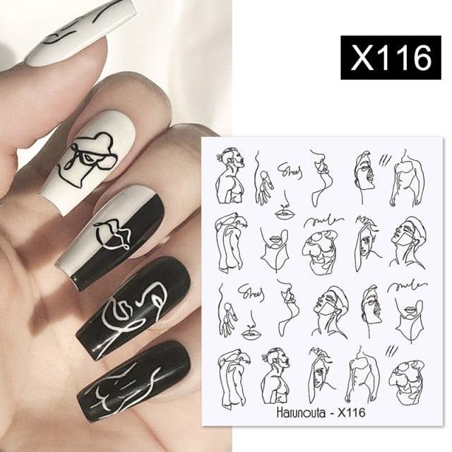 French Line Nail Water Decal Flower Marble Leaf Girl Stickers on Nails Water Ink Transfer Slider Nail Stickers Decor Kids Nails Art Decoration Nail Strips Shiny French Tip Guides Stickers French Nail Stickers Form Fringe Guides