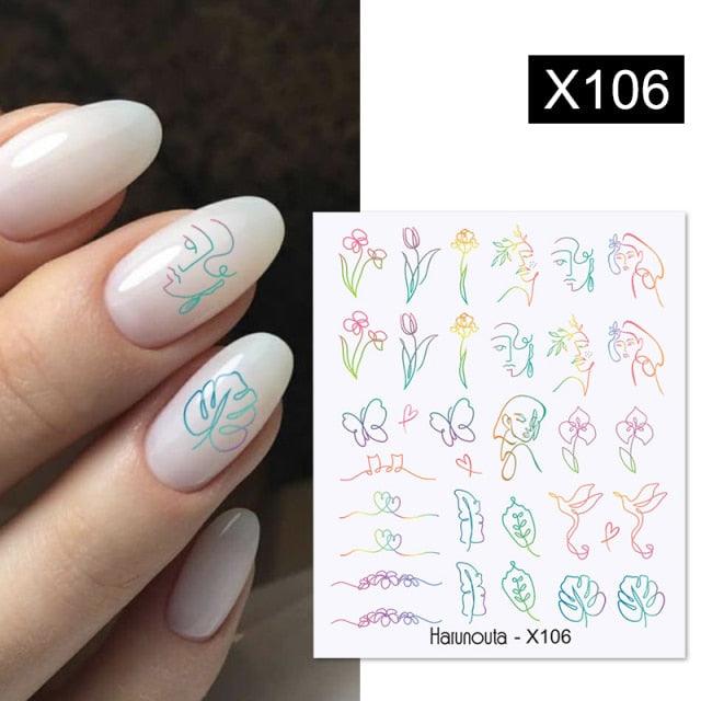 French Line Nail Water Decal Flower Marble Leaf Girl Stickers on Nails Water Ink Transfer Slider Nail Stickers Decor Kids Nails Art Decoration Nail Strips Shiny French Tip Guides Stickers French Nail Stickers Form Fringe Guides