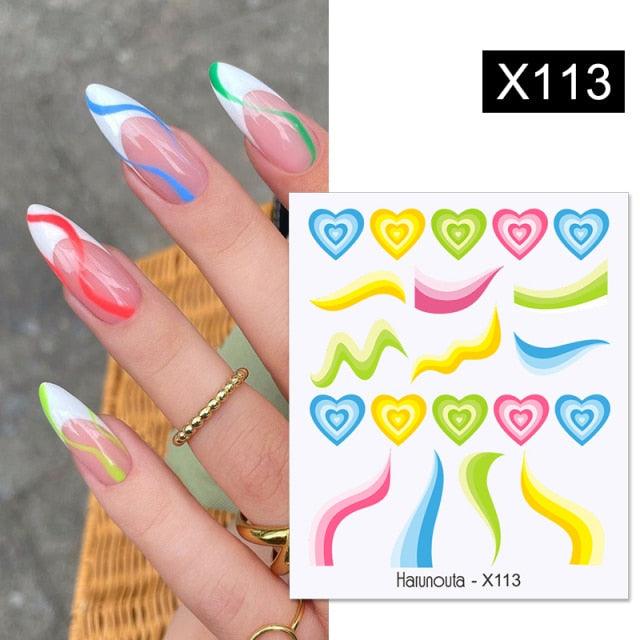 French Line Nail Water Decal Flower Marble Leaf Girl Stickers on Nails Water Ink Transfer Slider Nail Stickers Decor Kids Nails Art Decoration Nail Strips Shiny French Tip Guides Stickers French Nail Stickers Form Fringe Guides