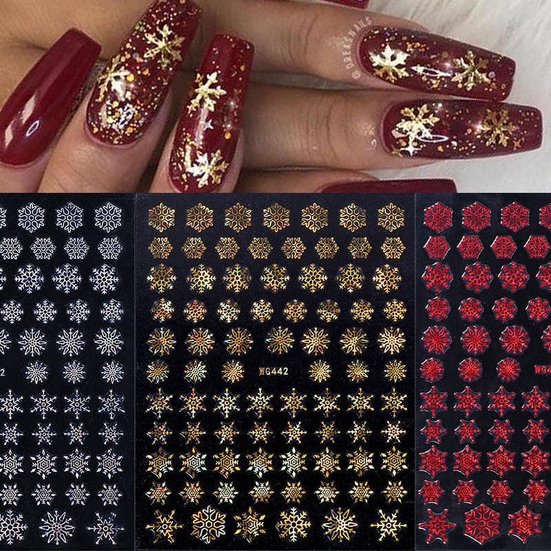 Sparkly Gold Bronzing Christmas 3D Snowflake Nail Stickers Colorful Sliver Glitter Xmas Elk Deer Socks Transfer Foil For Nails Snowflake Nail Art Stickers Decals Christmas Nail 3D Self Adhesive Nail Stickers for Acrylic Nails Snowflake Winter Slider