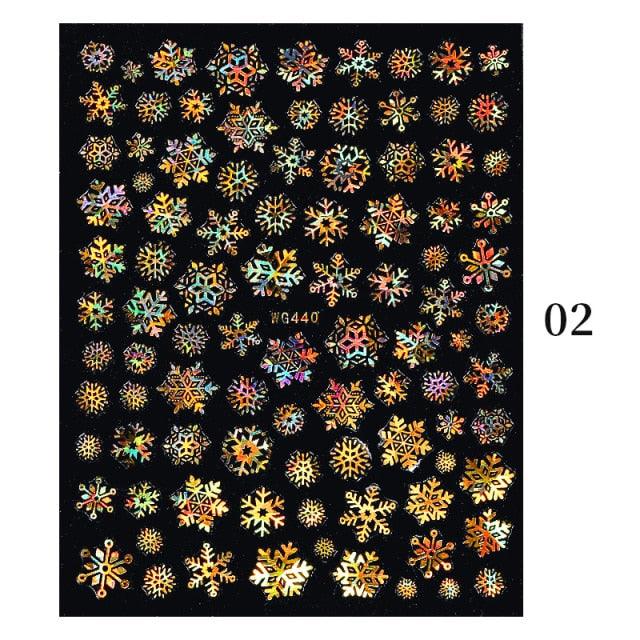 Sparkly Gold Bronzing Christmas 3D Snowflake Nail Stickers Colorful Sliver Glitter Xmas Elk Deer Socks Transfer Foil For Nails Snowflake Nail Art Stickers Decals Christmas Nail 3D Self Adhesive Nail Stickers for Acrylic Nails Snowflake Winter Slider