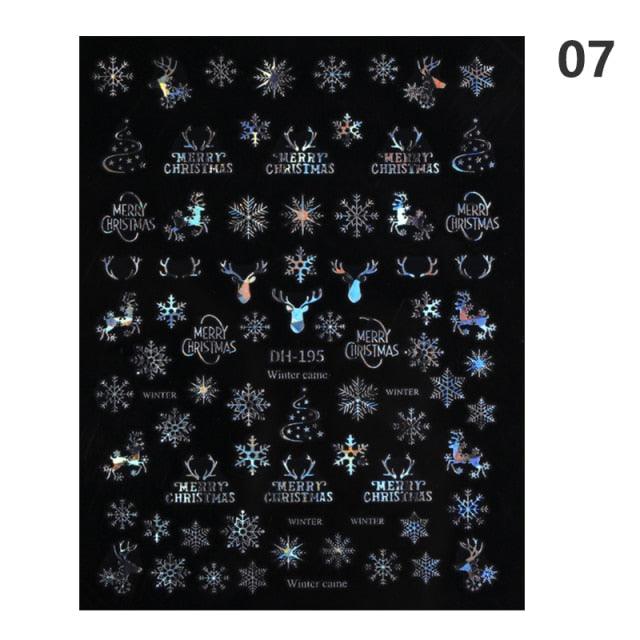 Sparkly Gold Bronzing Christmas 3D Snowflake Nail Stickers Colorful Sliver Glitter Xmas Elk Deer Socks Transfer Foil For Nails Snowflake Nail Art Stickers Decals Christmas Nail 3D Self Adhesive Nail Stickers for Acrylic Nails Snowflake Winter Slider