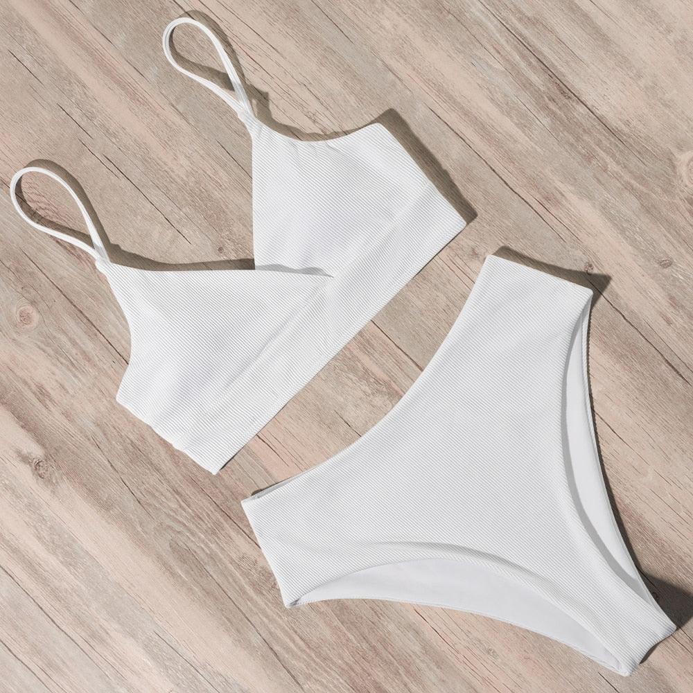 Swimwear Women Ribbed Bathing Suit Female Push Up Bikini Set Women's Bathing Suit Lace up Bikini Ribbed Two Piece Swimsuit Beachwear High Waist Bikini Women's Swimsuit