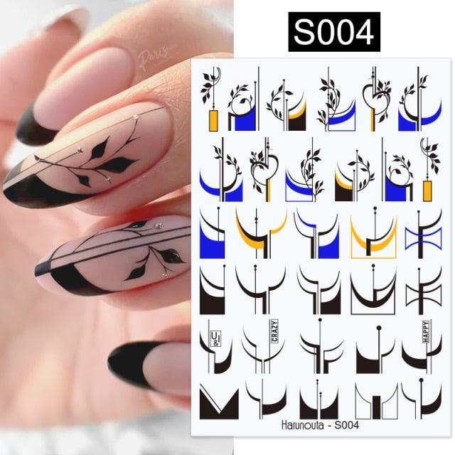 Sexy Lady Shaped 3D Nail Stickers Character Face Image Leaves Flower Decals Slider Black White Nail Art Decoration Manicure Decoration Nail Art Supplies 3D Self-Adhesive Nail Decals Designer Nail Stickers for Acrylic Nails