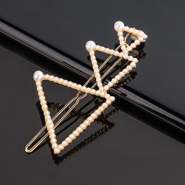 Fashion Pearl Hair Clip Women Girls Elegant Design Triangular Star Round Hairpin Barrette Hair Pins Ponytail Gorgeous Hair Accessories For Women