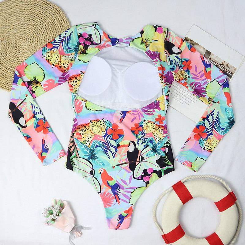 Surfing Swimsuit For Women Bikini Long Sleeve Swimwear Tiger Print Push Up Summer Bath Suit Two Piece Surfing Rash Guard Bikini Long Sleeve Swimsuit Set