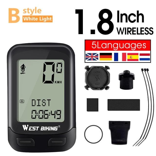 LED Waterproof Bicycle Computer Wireless 5 Language Cycling Bike Odometer Stopwatch Speedometer With Solar Energy Bicycle Odometer Wireless Waterproof Cycling Computer LCD Backlight Display