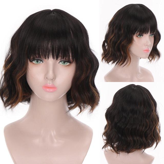 Synthetic Wigs For Women Daily Cosplay Long Water Wave  Lolita Wig With Bangs Cold Brown Heat Resistant Hair Bob Wigs For Black Women Cosplay Wigs For Women Gifts for Girlfriends