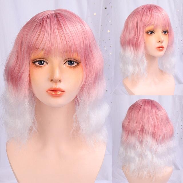 Synthetic Wigs For Women Daily Cosplay Long Water Wave  Lolita Wig With Bangs Cold Brown Heat Resistant Hair Bob Wigs For Black Women Cosplay Wigs For Women Gifts for Girlfriends