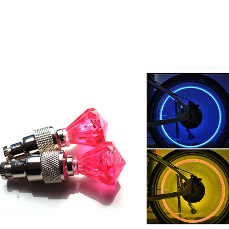 2PCS Bicycle Valve Lights Wheel Spokes Tire LED Light Tire Valve Caps Cycling Lantern Lamp Bike Accessory LED Bike Wheel Light Tire Valve Cap Neon Lamp Shockproof For Front And Rear Wheel Flashing Lamp Glow In The Dark Cool Accessories