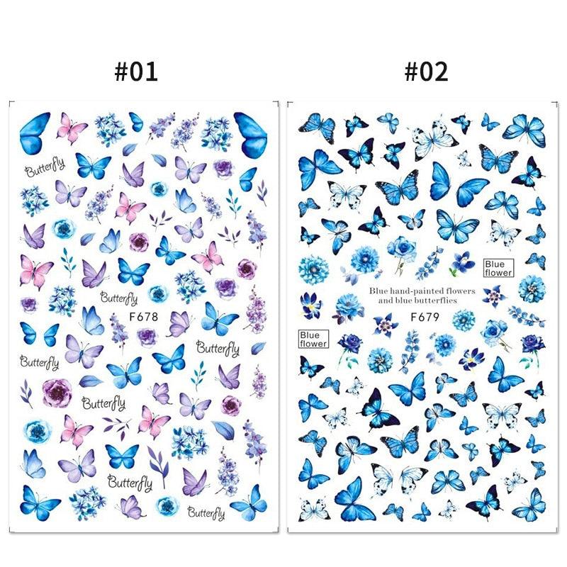 Blue Butterfly 3D Nail Stickers Flowers Leaves Self Adhesive Transfer Sliders Wraps Manicures Foils Decorations Decoration Tattoo Manicure Transfer Nail Decals Flowers Butterfly Designs Nails Supply Manicure Tips Design Nail Decoration