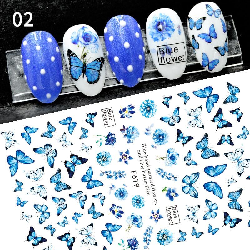 Blue Butterfly 3D Nail Stickers Flowers Leaves Self Adhesive Transfer Sliders Wraps Manicures Foils Decorations Decoration Tattoo Manicure Transfer Nail Decals Flowers Butterfly Designs Nails Supply Manicure Tips Design Nail Decoration