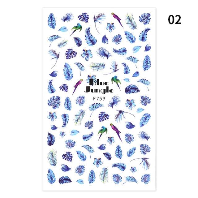 Blue Butterfly 3D Nail Stickers Flowers Leaves Self Adhesive Transfer Sliders Wraps Manicures Foils Decorations Decoration Tattoo Manicure Transfer Nail Decals Flowers Butterfly Designs Nails Supply Manicure Tips Design Nail Decoration