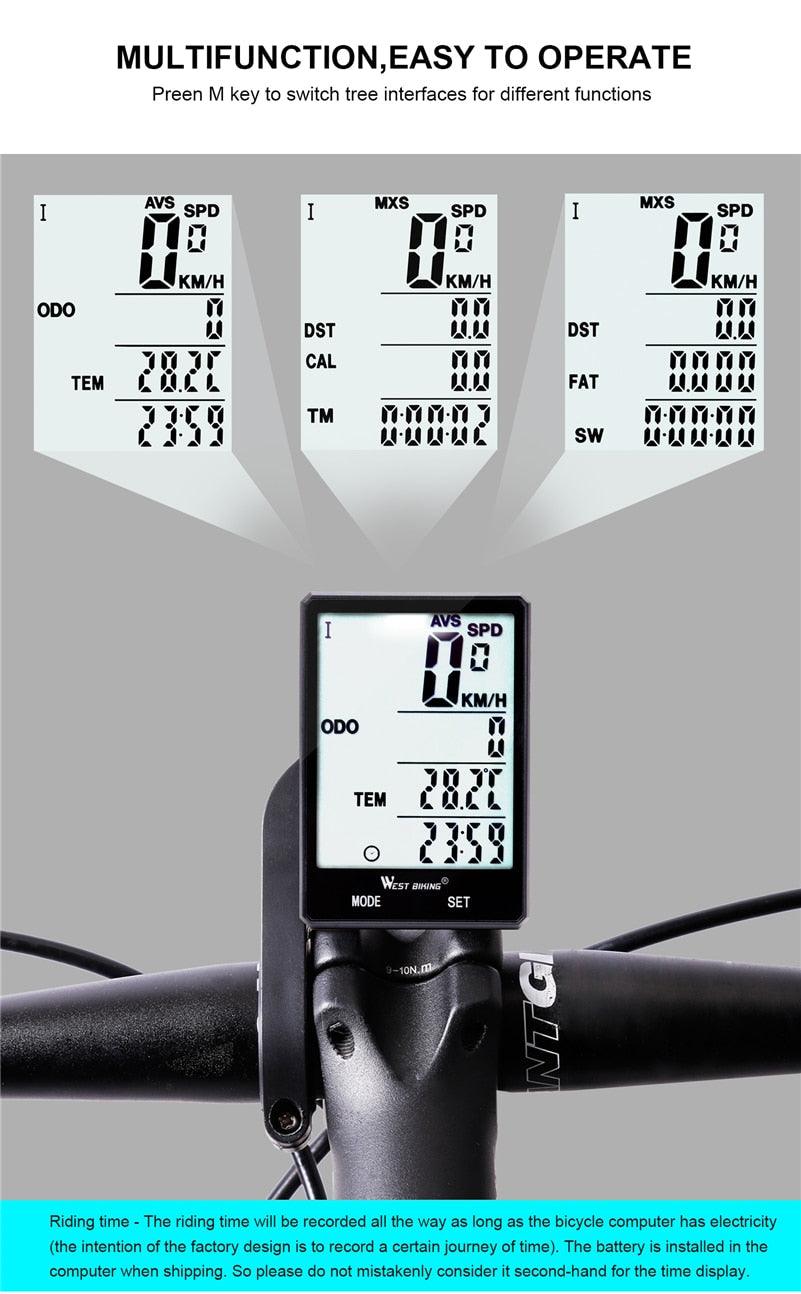 Wireless Wired Bike Computer Backlight Speedometer Odometer Rainproof Cycling Stopwatch Road Bicycle Computer Multifunction With Extra Large LCD Backlight Display Waterproof Design