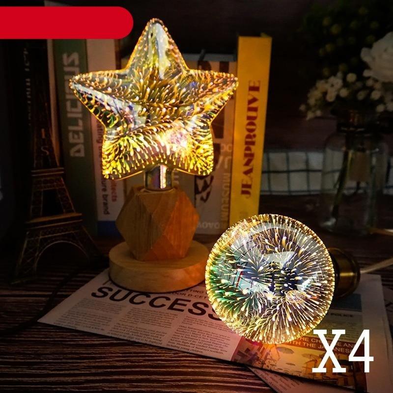 4pcs/lot 3D Firework Led Light Effect Vintage Edison Led Bulb Holiday Decoration Lighting Glass Vintage Edison Bulb Decoration Use For Holiday Party Disco Christmas Bedroom Lighting lamp