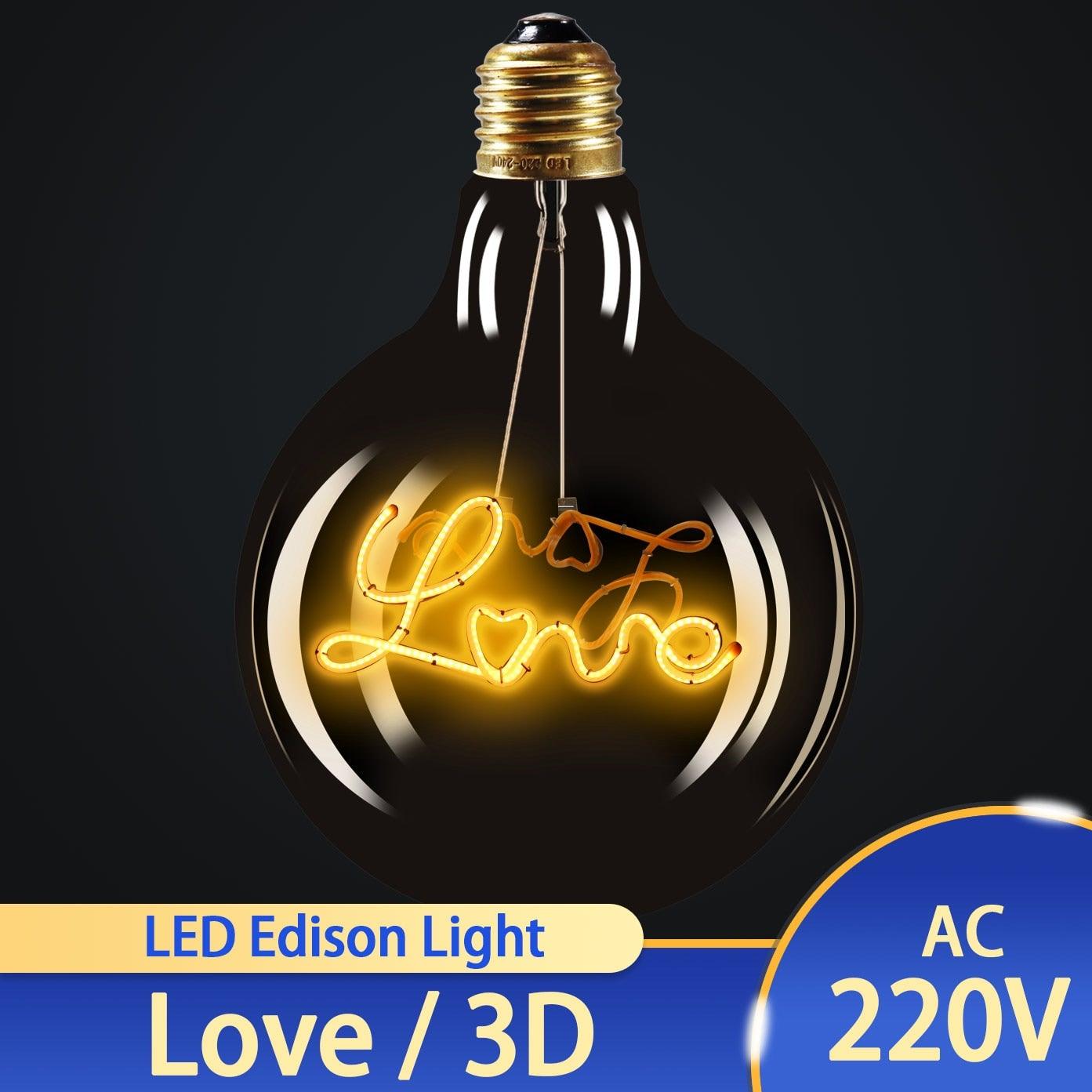 3D Edison Bulb Led Filament Decoration Vintage Glass Lighting Decor Antique Style Light Amber Warm Dimmable Bedroom Restaurant Home Office Light Fixtures Decoration