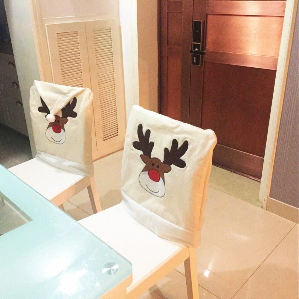 Christmas Hat Chair Cover Xmas Santa Claus Deer Elk Dining Chair Covers for Kitchen Placemat Dining Seat Christmas Home Decor r Back Cover Removable Washable Chair Protector Cover For Kitchen Dining Room Chairs and Living Room 50x60cm