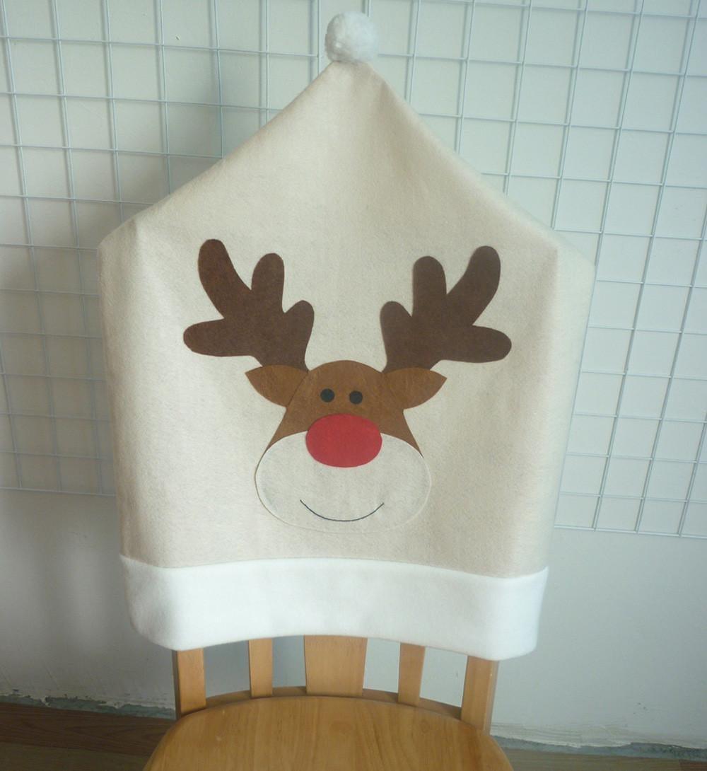 Christmas Hat Chair Cover Xmas Santa Claus Deer Elk Dining Chair Covers for Kitchen Placemat Dining Seat Christmas Home Decor r Back Cover Removable Washable Chair Protector Cover For Kitchen Dining Room Chairs and Living Room 50x60cm