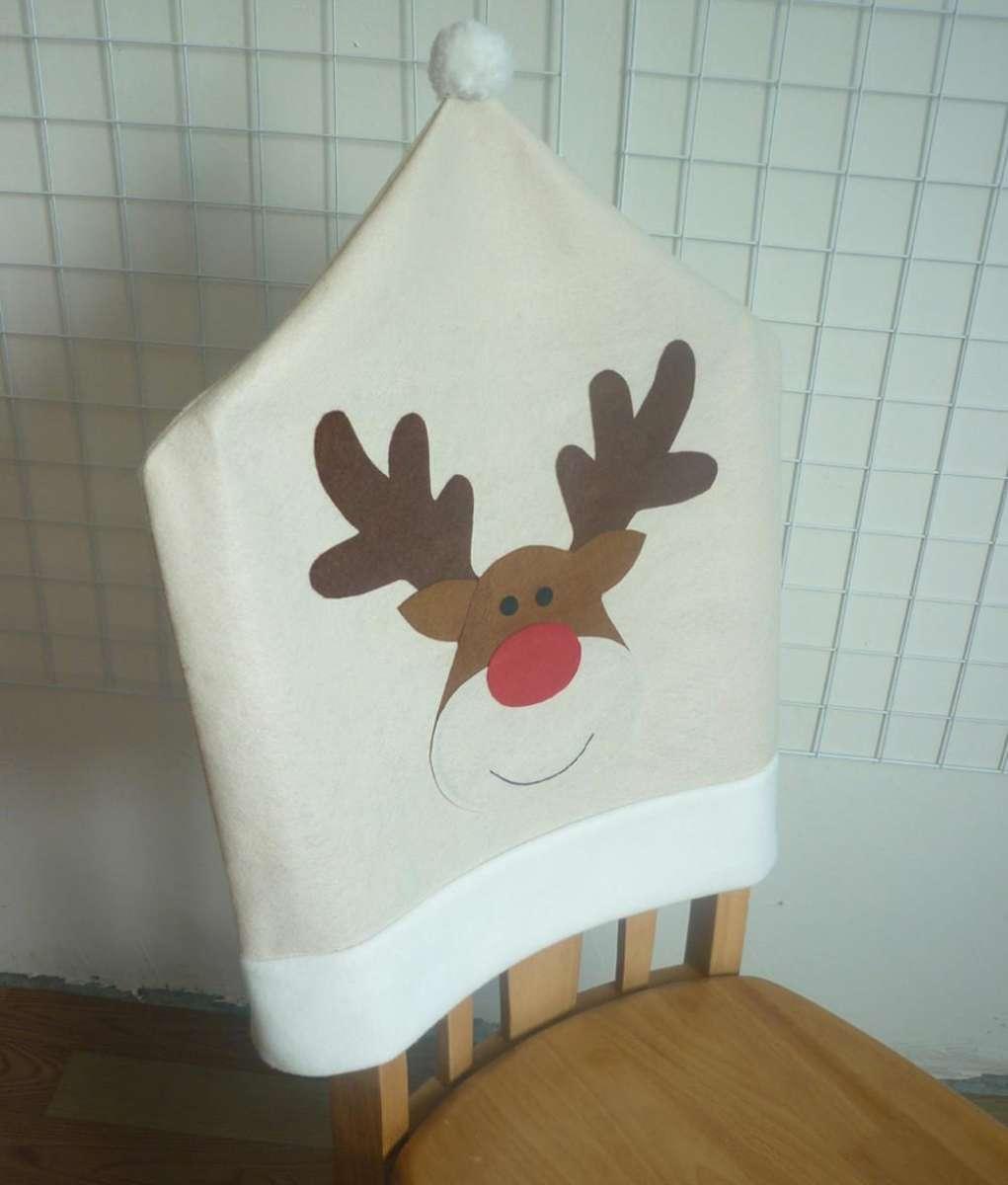 Christmas Hat Chair Cover Xmas Santa Claus Deer Elk Dining Chair Covers for Kitchen Placemat Dining Seat Christmas Home Decor r Back Cover Removable Washable Chair Protector Cover For Kitchen Dining Room Chairs and Living Room 50x60cm