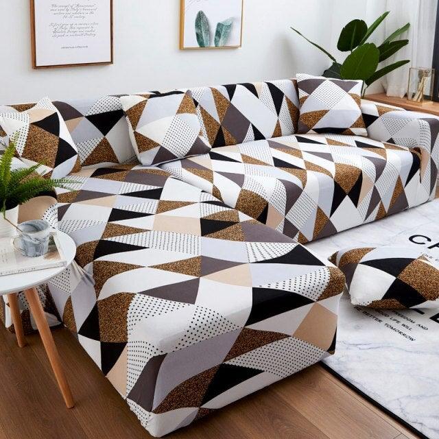 Sofa Cover Geometric Couch Cover Elastic Sofa Cover for Living Room Pets Corner L Shaped Chaise Longue Sofa Slipcover Shaped Sofa Slipcovers with Elastic Bottom, Jacquard Chaise Lounge Set for Living Room