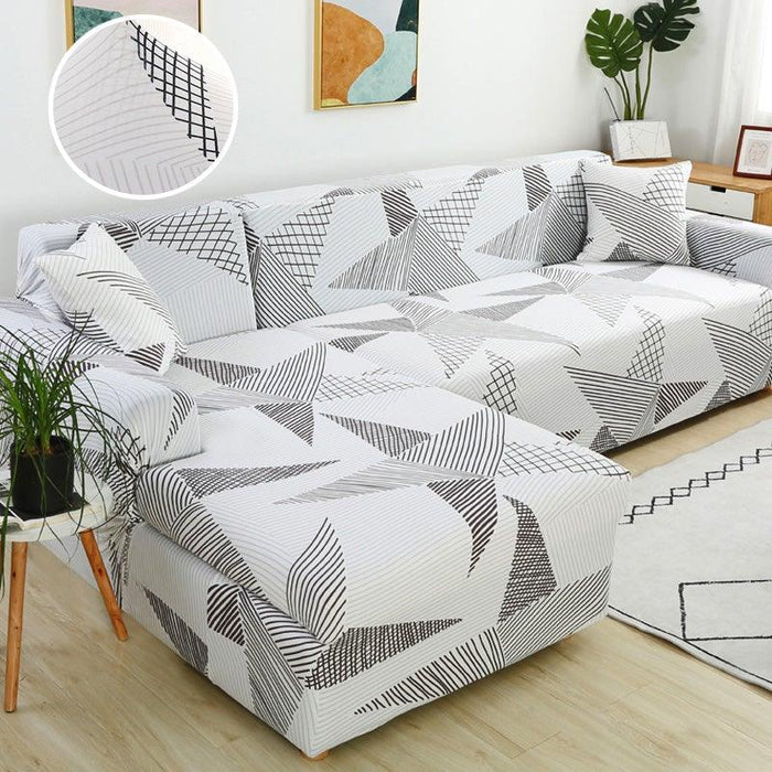 Sofa Cover Geometric Couch Cover Elastic Sofa Cover for Living Room Pets Corner L Shaped Chaise Longue Sofa Slipcover Shaped Sofa Slipcovers with Elastic Bottom, Jacquard Chaise Lounge Set for Living Room