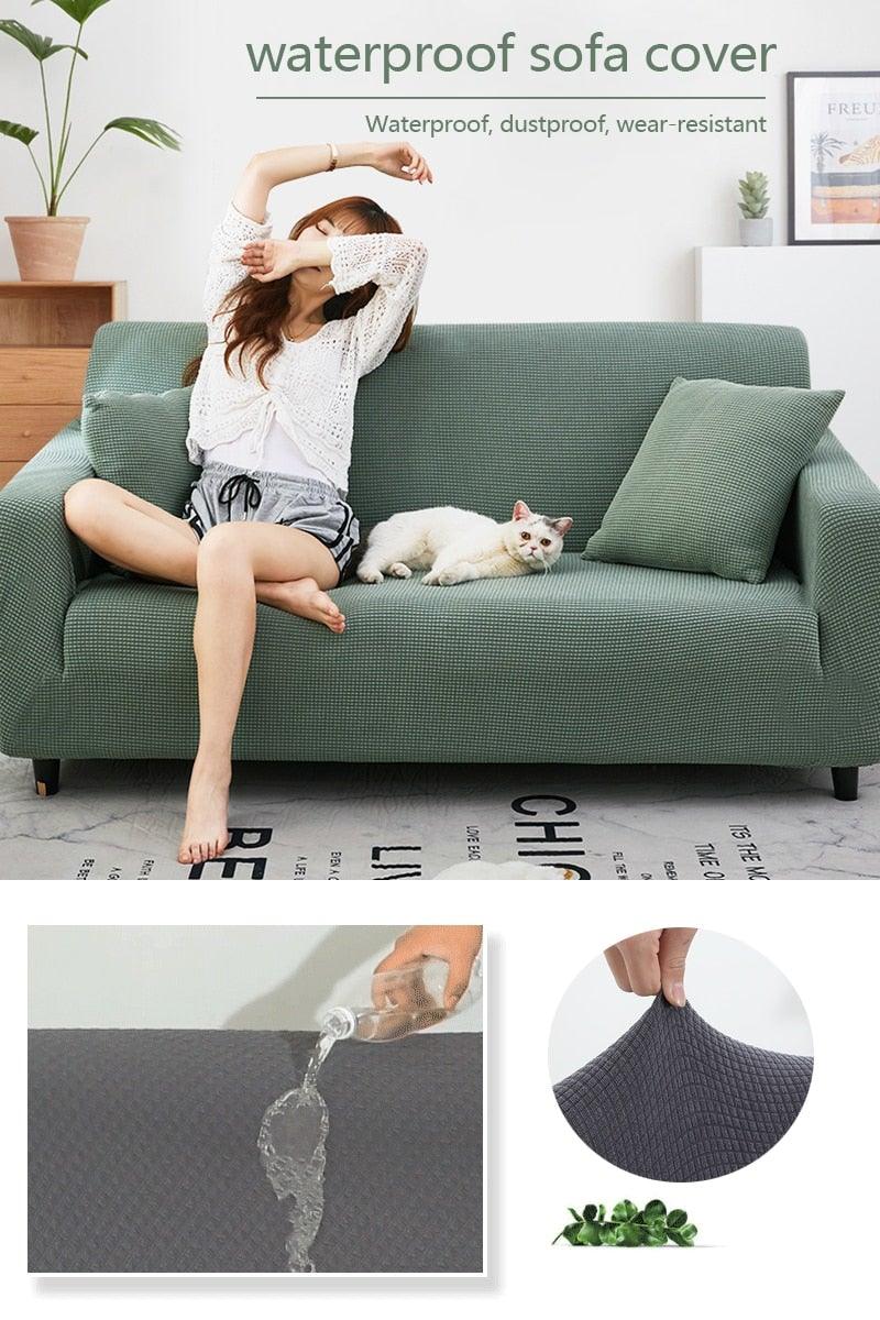 Elastic Waterproof Sofa Cover Plain Color Stretch Sofa Covers for Living Room Slipcover Couch Cover Furniture Protector Sofa Covers Non Slip Sofa Slipcovers with Elastic Hem Living Room Furniture Protector