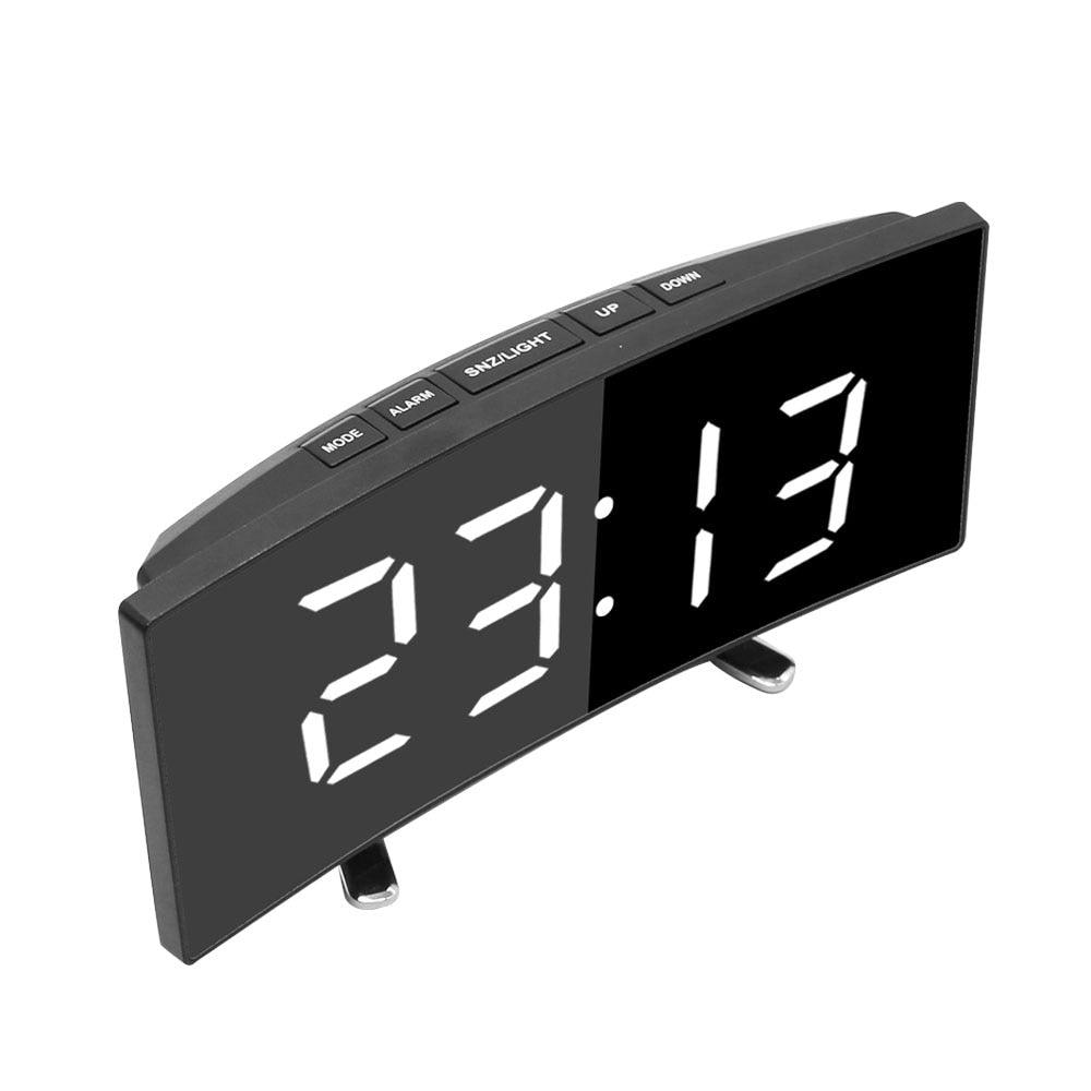 Digital Alarm Clock Desk Table Clock  3 Alarm Sounds Adjustable Volume Easy Digital Alarm Clock for Kids and Adults Compact Desk & Shelf Clocks for Bedroom Curved LED Screen Alarm Clocks For Kid Bedroom Temperature Snooze Function Home Decor Watch