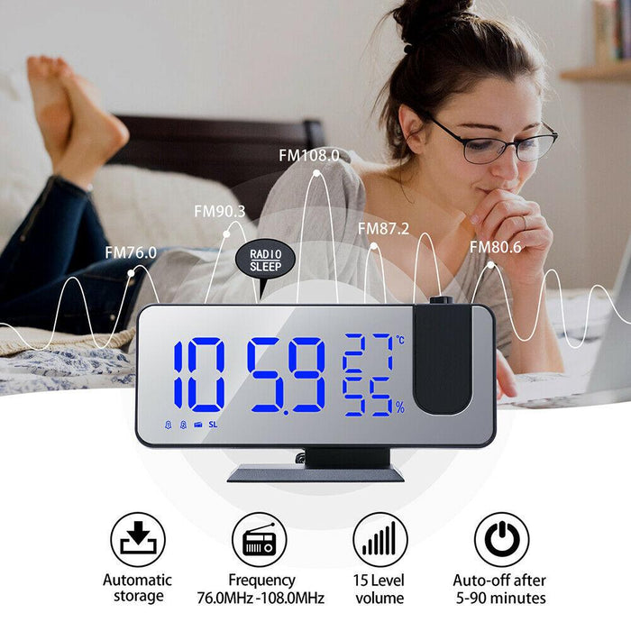 LED Digital Alarm Clock Projection Clock Radios Loud Ceiling Alarm Clock for Heavy Sleepers Snooze Dual Clock Bedside Dimmer with USB Charger Digital LED Clock FM Radio Table Electronic Desktop Clocks USB Wake Up FM Radio Time Projector Snooze Function