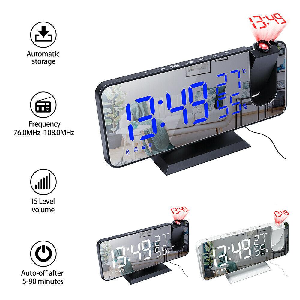 LED Digital Alarm Clock Projection Clock Radios Loud Ceiling Alarm Clock for Heavy Sleepers Snooze Dual Clock Bedside Dimmer with USB Charger Digital LED Clock FM Radio Table Electronic Desktop Clocks USB Wake Up FM Radio Time Projector Snooze Function