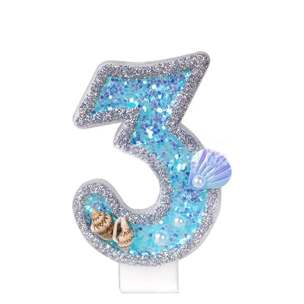 Blue Shell Glitter Number Birthday Candles Numeral Birthday Candles Cake Numeral Candles Number 0-9 Glitter Cake Topper Decoration for Birthday Wedding Anniversary Party Cake Toppers Birthday Wedding Digital Cakes Dessert Decor Birthday Decoration