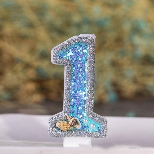 Blue Shell Glitter Number Birthday Candles Numeral Birthday Candles Cake Numeral Candles Number 0-9 Glitter Cake Topper Decoration for Birthday Wedding Anniversary Party Cake Toppers Birthday Wedding Digital Cakes Dessert Decor Birthday Decoration