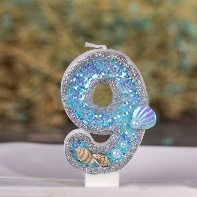 Blue Shell Glitter Number Birthday Candles Numeral Birthday Candles Cake Numeral Candles Number 0-9 Glitter Cake Topper Decoration for Birthday Wedding Anniversary Party Cake Toppers Birthday Wedding Digital Cakes Dessert Decor Birthday Decoration