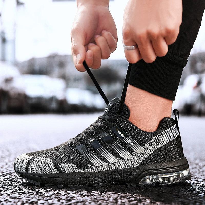 Running Mens Sport Elegant Sneakers Air Cushion Sneakers Lace Up Low Top Jogging Shoes Man Athletic Footwear Breathable Comfortable Athletic Running Sneakers