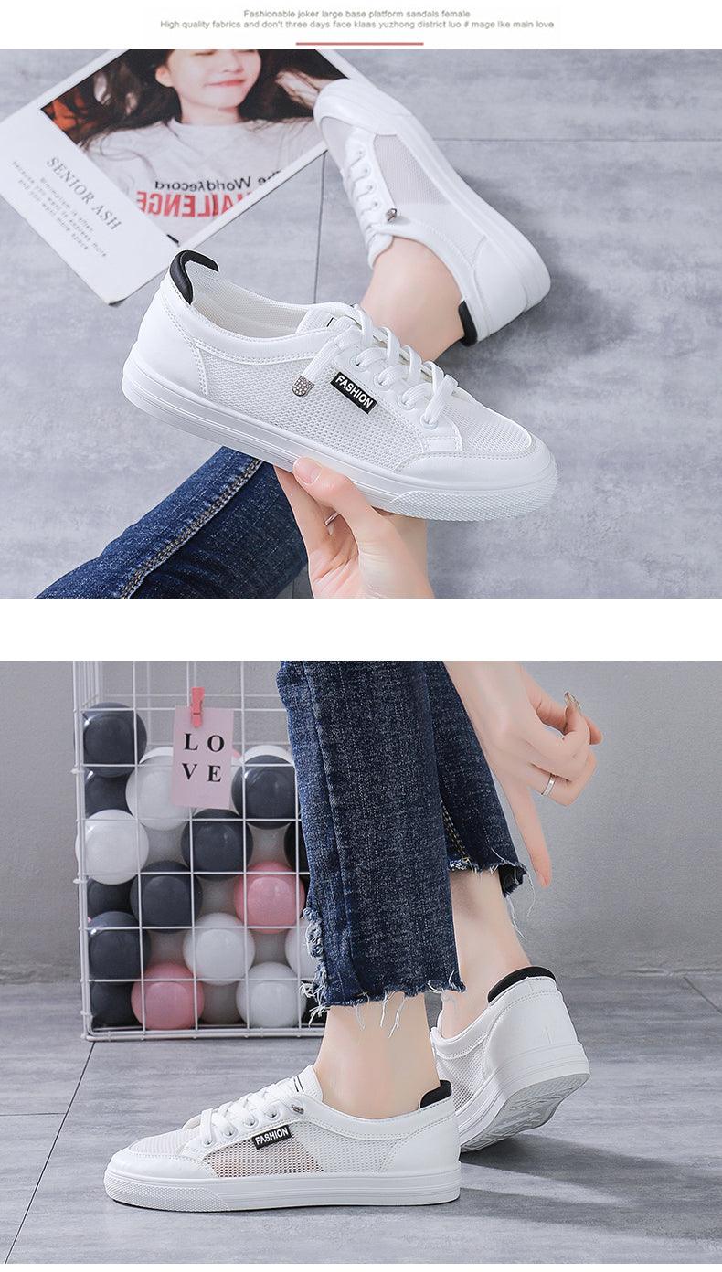 Women's White Casual Sneakers Spring  Summer Breathable Flats Solid Color Mesh Shoes Fashion White Flat Sneakers Women Workout Tennis Walking Gym Fashion Sneakers