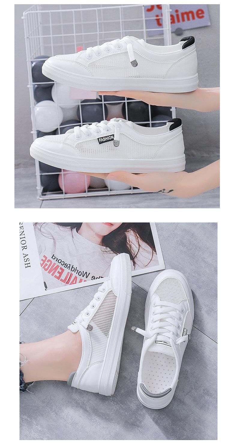 Women's White Casual Sneakers Spring  Summer Breathable Flats Solid Color Mesh Shoes Fashion White Flat Sneakers Women Workout Tennis Walking Gym Fashion Sneakers