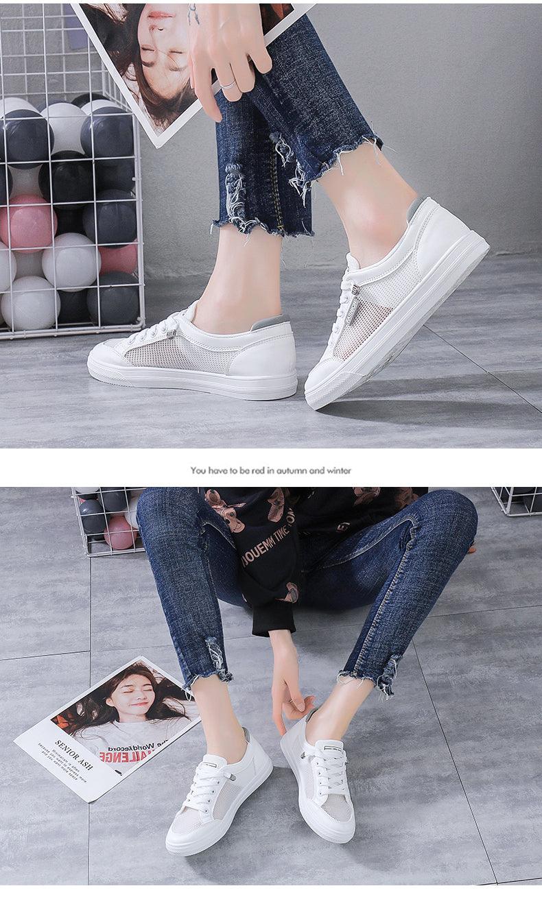 Women's White Casual Sneakers Spring  Summer Breathable Flats Solid Color Mesh Shoes Fashion White Flat Sneakers Women Workout Tennis Walking Gym Fashion Sneakers