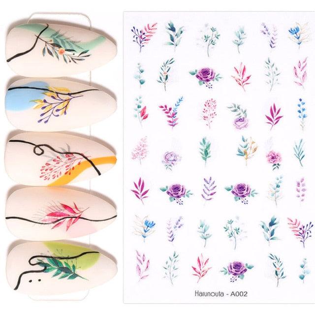 Spring Abtract Stripe Lines Flower Leaves 3D Nail Sticker Black White Butterfly Transfer Decals Slider Nail Art Decoration Decals Sticker For Pretty Girl Self-Adhesive Nail Decals Designer Nail Stickers for Acrylic Nail Art Decals Water Transfer Nail