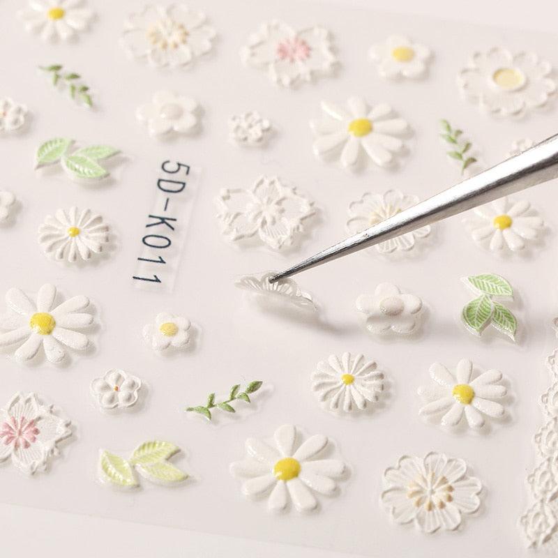 White Embossed Flower Lace Sticker Decal Wedding Nail Art Designs Floral Butterfly Japanese Manicures Nail Decoration Metallic Curve Strip Line Nail Decal Self-Adhesive 3D Wave Design Decoration for Women Girls Adhesive Striping Tape Nail Art Stickers