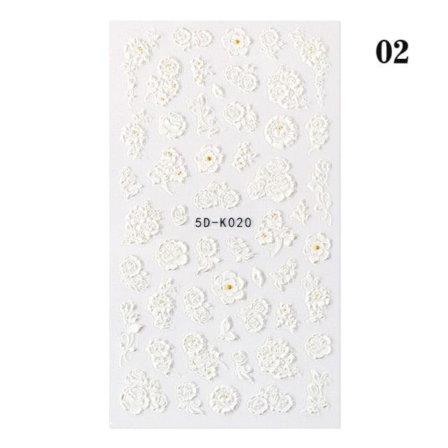 White Embossed Flower Lace Sticker Decal Wedding Nail Art Designs Floral Butterfly Japanese Manicures Nail Decoration Metallic Curve Strip Line Nail Decal Self-Adhesive 3D Wave Design Decoration for Women Girls Adhesive Striping Tape Nail Art Stickers