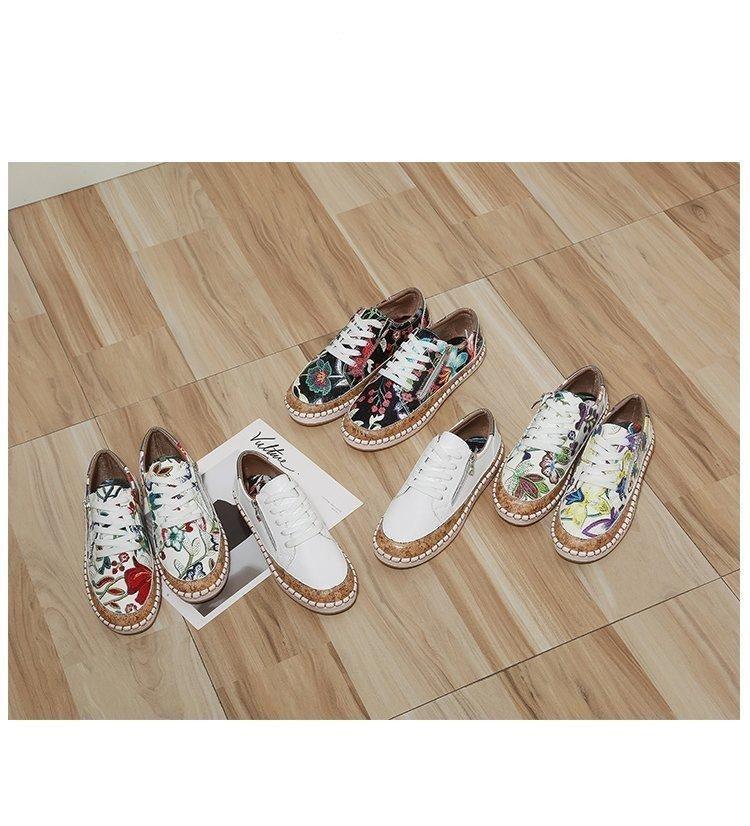 New Popular Womens Shoes Colorful Beautiful Flower Printing Shoes Lace-up Flat Women's Casual Womens Sneakers High-Quality Women's White Sports Casual Couple Shoes Summer Trainers Walking Sneakers