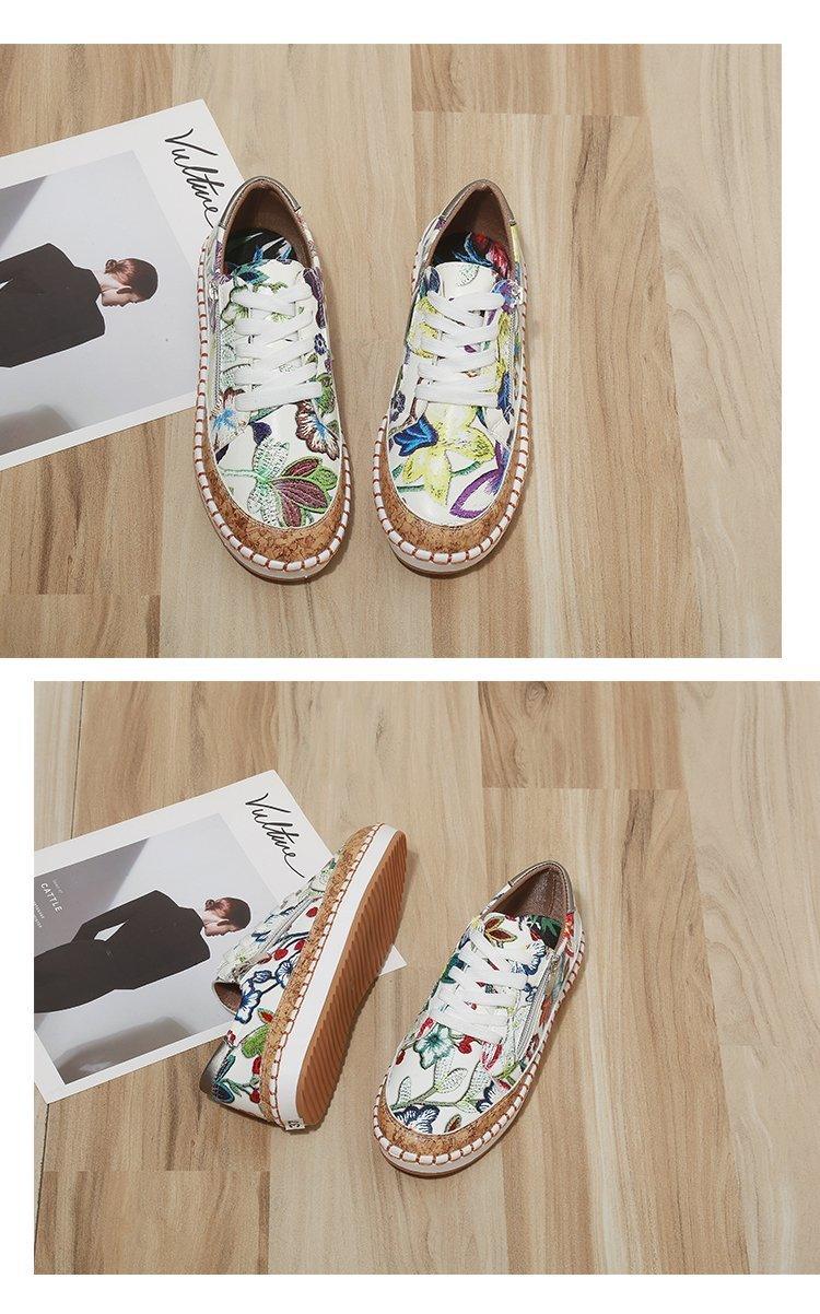 New Popular Womens Shoes Colorful Beautiful Flower Printing Shoes Lace-up Flat Women's Casual Womens Sneakers High-Quality Women's White Sports Casual Couple Shoes Summer Trainers Walking Sneakers