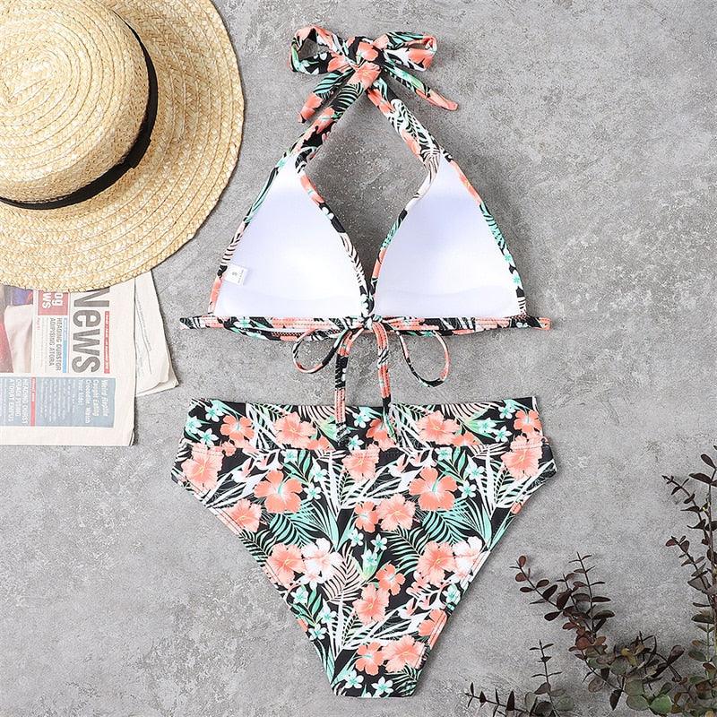 Push Up Bikini New Two Piece Swimsuit Women High Waist Black Pink Bikinis Set Women's Halter Padded Top Push Up Bikini Set Two Piece Swimsuits Bathing Suits Beachwear Swimwear Beachwear Bathing Suit