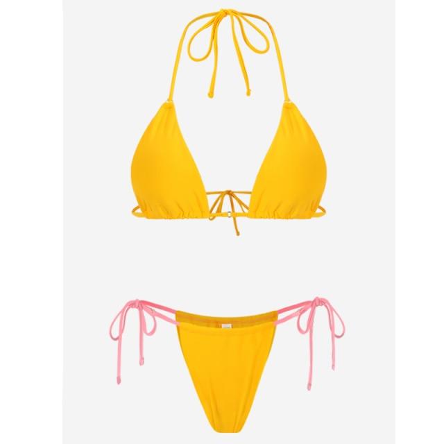 Bikini Swimsuit Solid Color Bikini Set  Swimwear Bathing Suit Women Bikinis String Beach Women Two Piece Bikini Swimsuit Bathing Suits Halter Triangle Tops String Bikini Sets