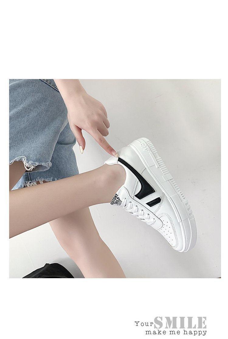 Fashion Flats Womans Sneakers Casual Breathable Vulcanized Shoes Lace Up Woman Comfort Walking White Round Head Platform Casual Sports Cute Fashion Walking School Sneakers