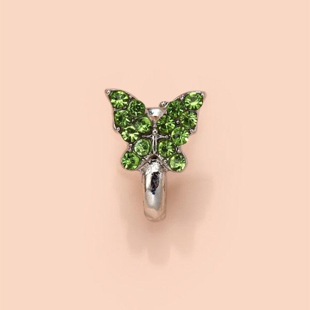 1Pc Crystal Butterfly Fake Nose Ring Non Piercing Clip On Nose Ring Indian Style Nose Cuff Fake Piercing Septum Goth Butterfly Copper Wire Spiral Fake Piercing Nose Ring Punk Gold Color Clip Nose Ring Jewelry Fake Piercings Gold Fake Nose Ring for Women